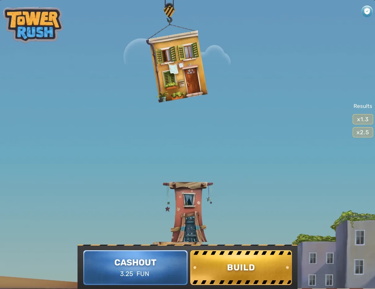 Original Tower Rush with a suspended floor and Build and Cashout controls